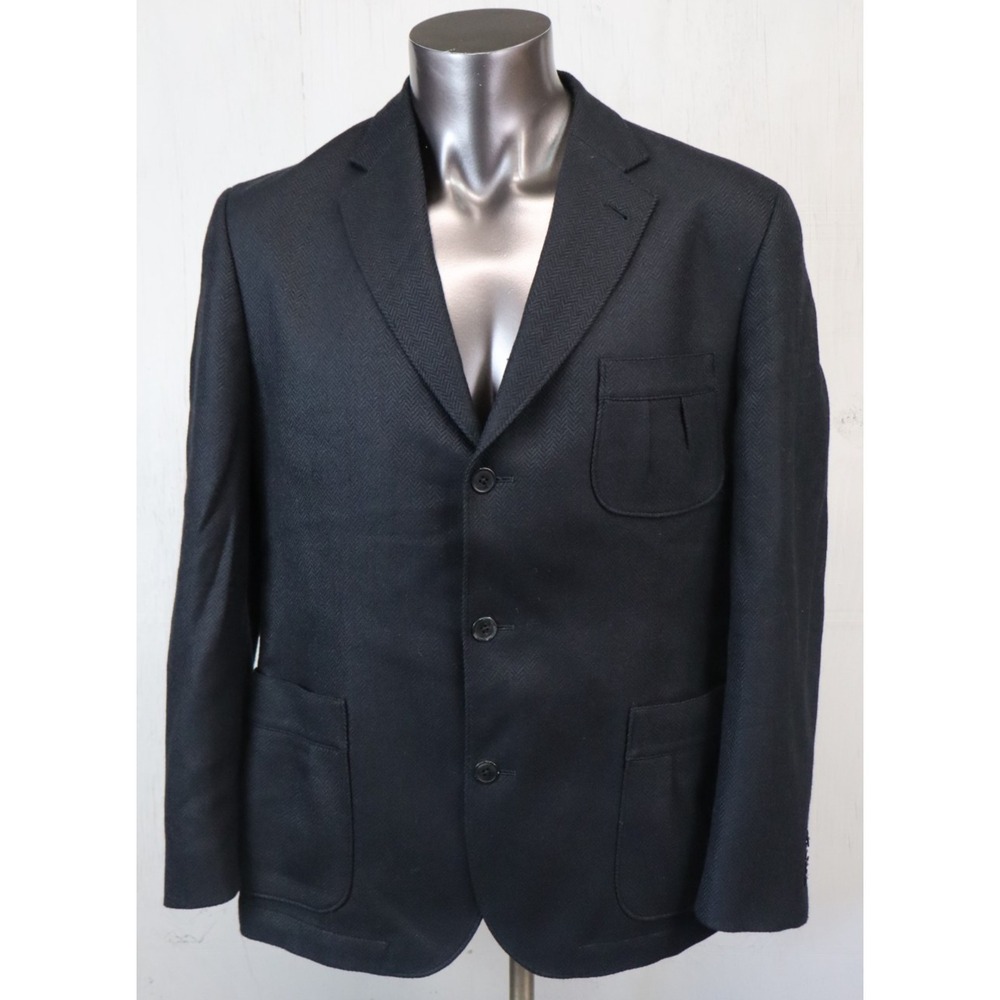 Flynt Sport Coat Jacket Size 42R Lambswool Cashmere Tweed 3 Button Black Herring